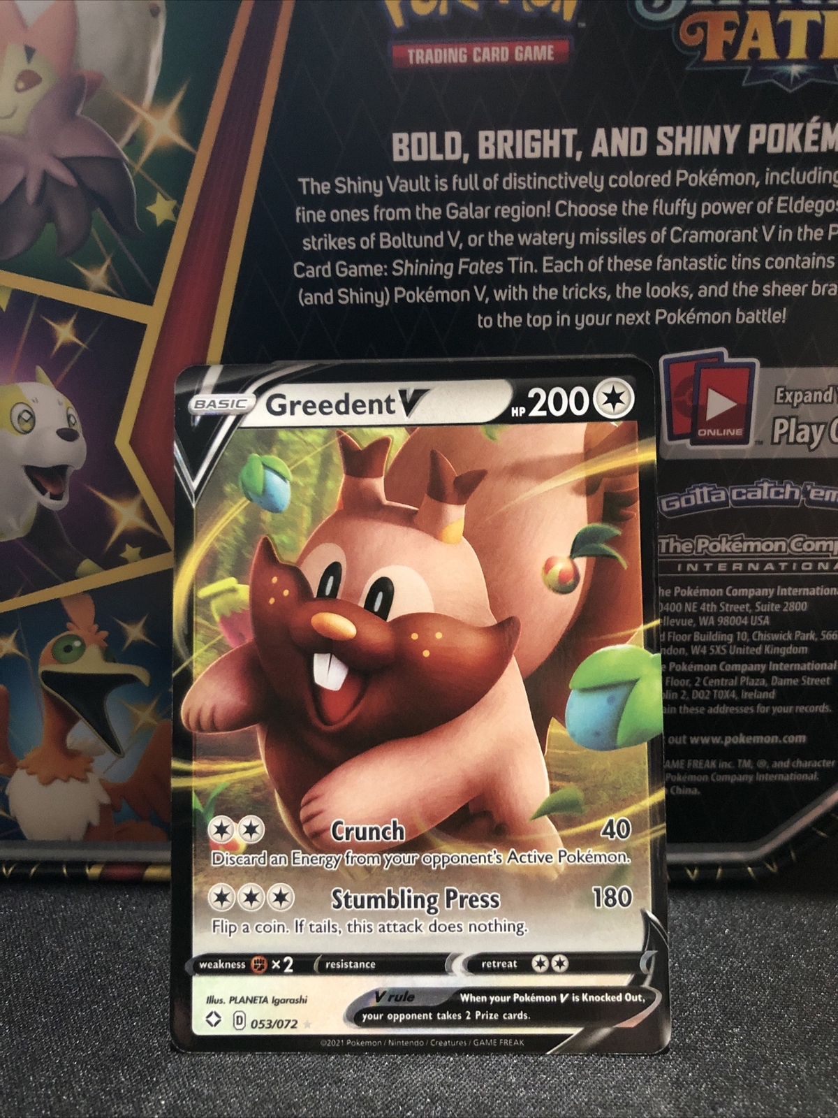 Greedent V - 053/072 - Ultra Rare Pokemon Shining Fates M/NM Pack Fresh
