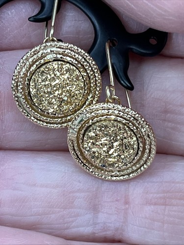 Milor Italy 18K Yellow Gold & Druzy Quartz Dangle Earrings 2.1 grams
