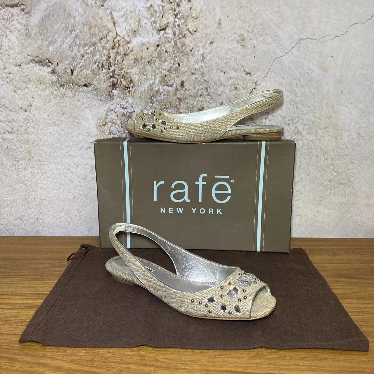 Silver flat peep shop toe shoes