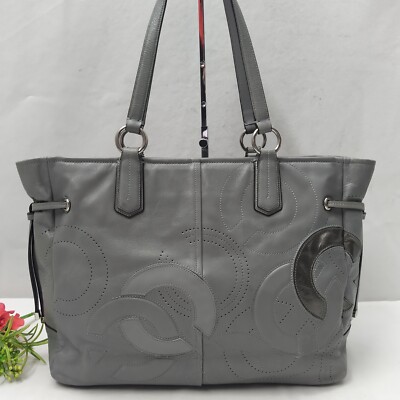 Coach Chelsea Inlaid Gray Leather Charlie Double Handles Zipper 