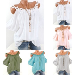 Plus-Size-Womens-Cold-Shoulder-Loose-Casual-Tunic-Tops-Blouse-Summer-Tee-T-Shirt