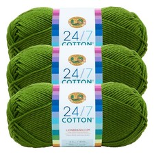  3 Pack Lion Brand Yarn 761-172H 24/7 Cotton  Yarn, Grass