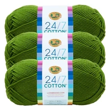 (3 Pack) Lion Brand Yarn 761-172H  24/7 Cotton® Yarn, Grass