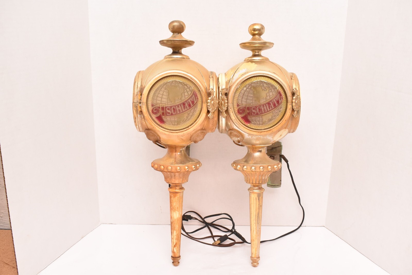 Vintage Pair Of 1972  Schlitz Beer Bar Advertising Wall Sconces Lights Signs