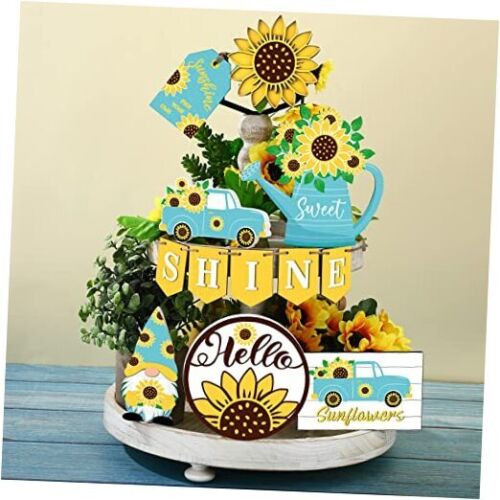 12 Pcs Sunflower Tiered Tray Decor Wooden Summer Tiered Tray Items Truck