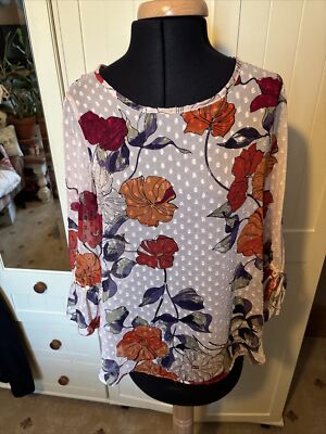 SOON Damen Bluse Größe 10 Rosa Blumenmuster Halbtransparent Chiffon Erhöhte Punkte 3/4-Arm
