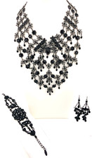 Victorian-Style Black Glass Necklace Set