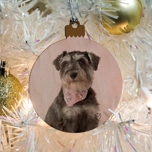Schnauzer Puppy Dog with Bandana Sitting Wood Christmas Tree Holiday Ornament - Imagen 3 de 7