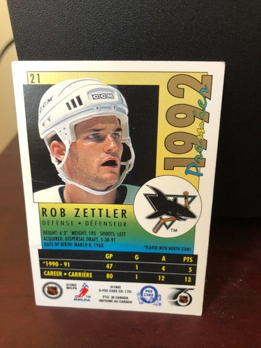 1991 O-Pee-Chee Premier NHL Rob Zettler Card #21 - Foto 2 di 2