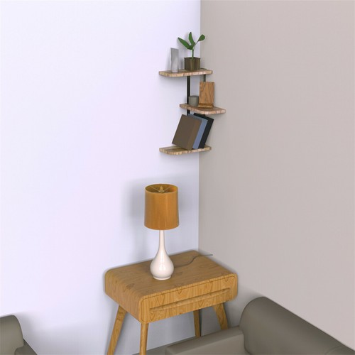 Wood Floating Wall Corner Shelves Shelf Unit Storage Display Rack DIY Home Decor - Picture 10 of 12