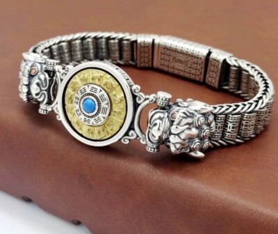 Graviertes massives kreatives handgewebtes Persönlichkeit Unisex Silber Armband 22 cm L