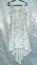 Calvin Klein Women Sleeveless V Neck High Low Hem Gown in Metallic Lace Fabric 6