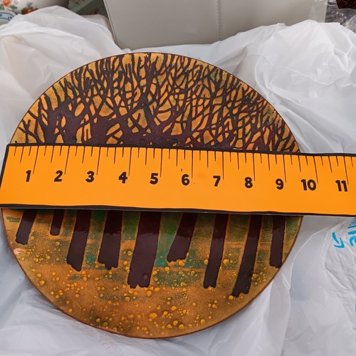ELLY EDWARD ENAMEL ON 10” COPPER FOREST DECORATIVE PLATE - Picture 11 of 12