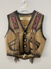 Kobler Western Leather Vest Size XL Open Front Fringed Very Nice