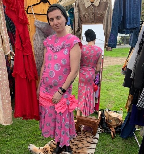 Abito midi vintage anni 80 rosa caldo e argento metallizzato glam rock M stravagante Fairycore - Foto 6 di 13