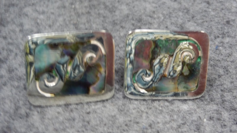 Vintage Taxco Sterling Swirl Abalone Cufflinks