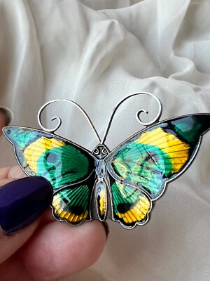 EDD01 DAVID ANDERSEN  ノルウェー  蝶々　北欧　ブローチ David-andersen Norway Sterling 925S Guilloché Enamel