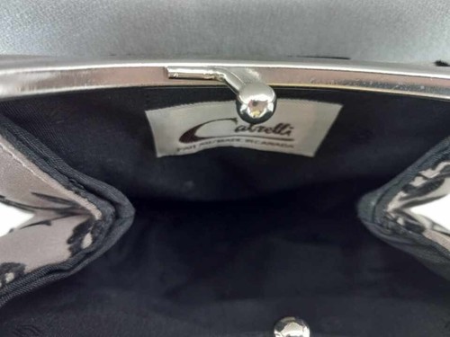 Vintage Cabrelli Canada - Taupe With Black Flocked Roses Evening Shoulder Bag - Picture 9 of 9
