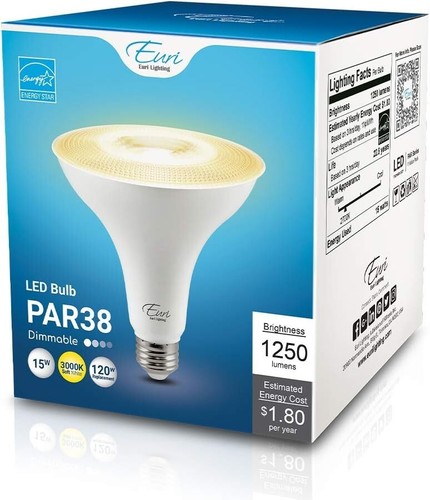 Euri Lighting Dimmable LED PAR38, 15W 1250lm 3000K 40° Angle 80 CRI Pack of 40 - Picture 7 of 7