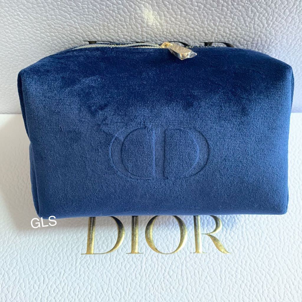 Christian Dior Pouch 2021 Holiday Novelty Navy Gold Velour
