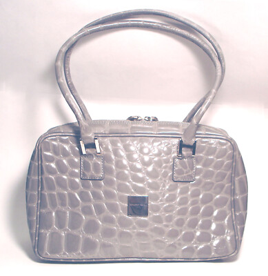 Worn Twice GIORGIO FEDON 1919 Gray CROCODILE Embossed LEATHER Satchel BAG Italy 
