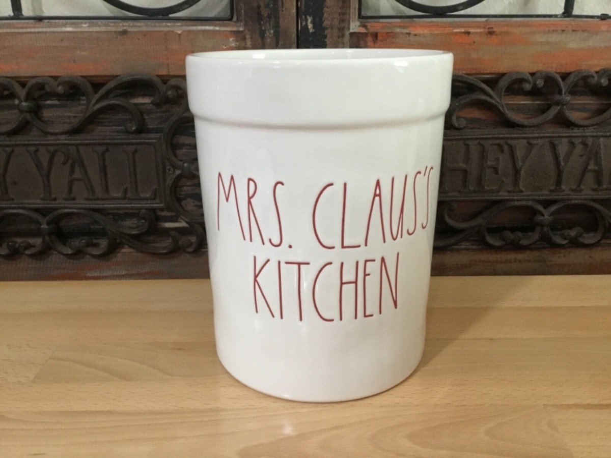 Porte-ustensiles Rae Dunn Mme Claus - Rouge, Style Ferme, Grand Modèle