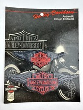 Vtg 1988 OG Harley Davidson Black Wings Shield Black/Orange 2 Iron on PatchesNEW