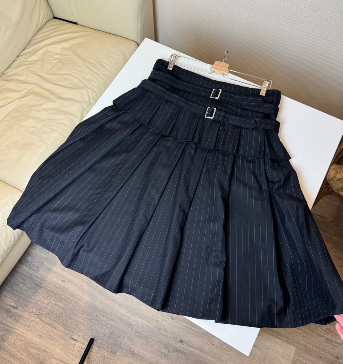 スカート PRADA PINSTRIPED WOOL SKIRT WITH BELT Prada Pinstriped wool skirt | REVERSIBLE