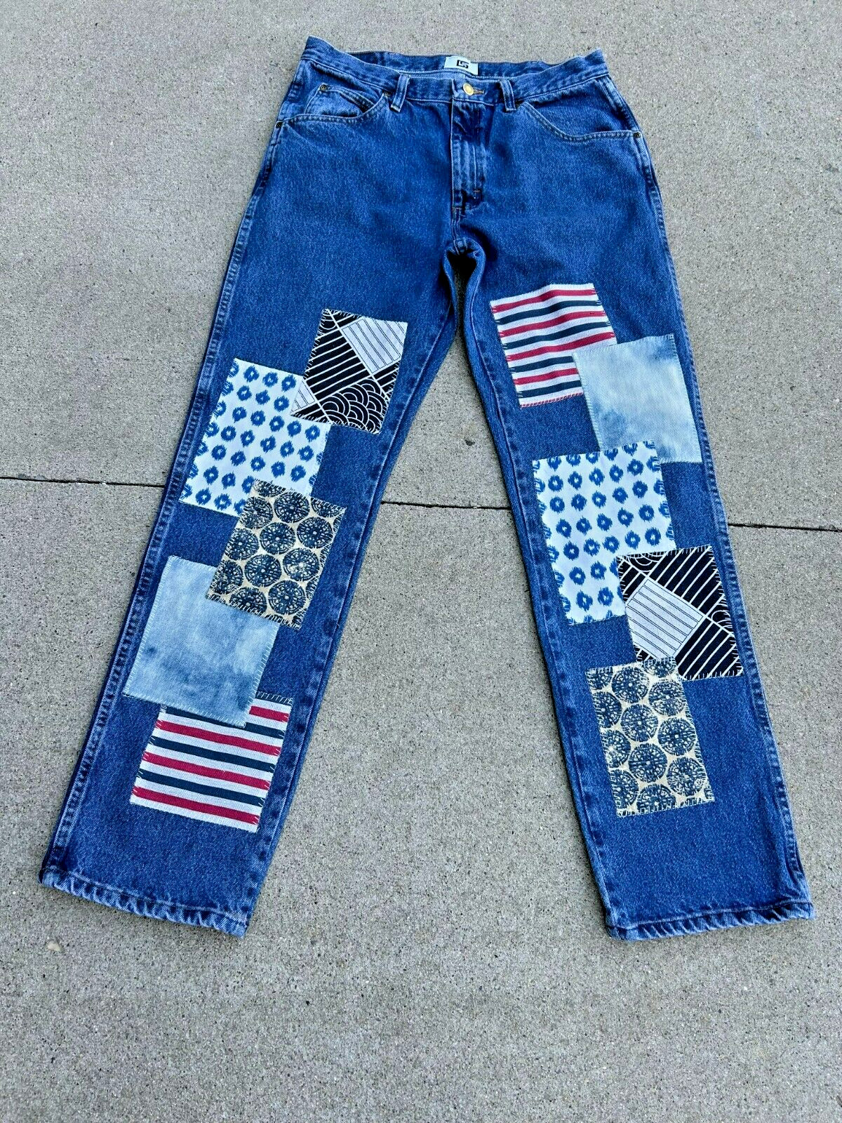 Upcycled Men's Patchwork Stonewashed Blue Jeans S… - image 4