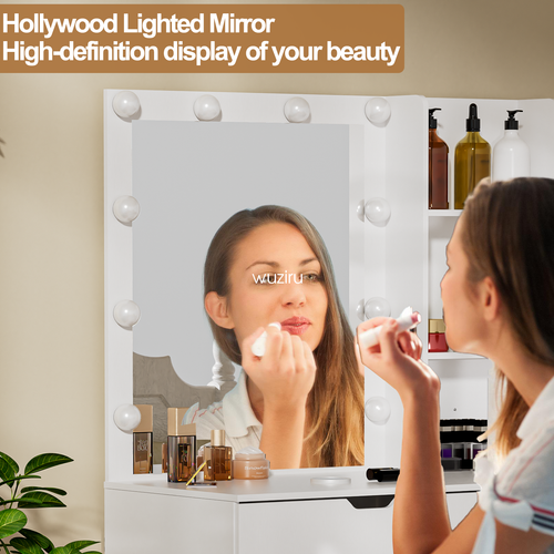 Makeup Vanity Desk Set Dressing Table Desk with Mirror and LED Lights 4 Drawer - Picture 10 of 10