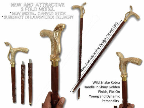 Vintage Solid Brass Snake Design Head Handle Roun… - image 1