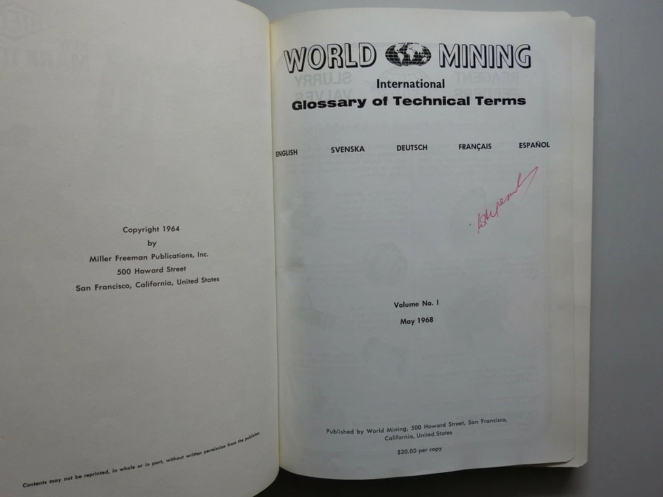 1968 World Mining Glossary Technical Terms Vol.I Ads English French German Spani - Image 3 of 4