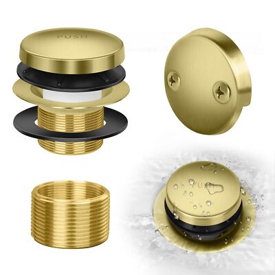 Tip-Toe Bathtub Drain Kit With Two-Hole Overflow plate Premium Brushed Gold