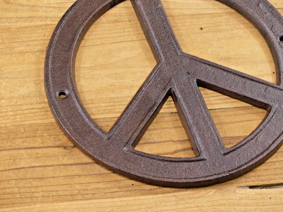 Cast Iron Hippie PEACE Sign Large Wall Plaque Wall Door Decor 8" Piece Rustic - Image 3 of 4