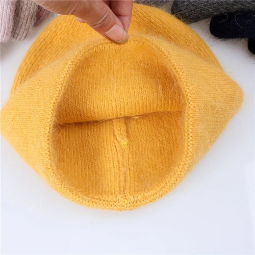 Sombrero de punto de invierno para mujer Angora piel de conejo cachemir gorro grueso cálido - Imagen 6 de 32
