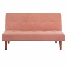 2 Seater Fabric Button Sofa Bed Settee Couch Small Sleeper Sofabed Wooden Legs