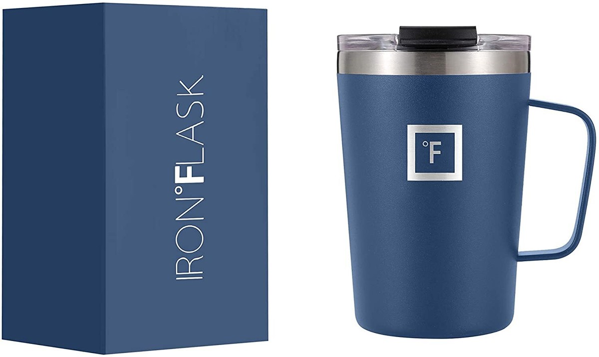 IRON °FLASK Grip Coffee Mug - Leak Proof, Vacuum Insulated Stainless Steel Bottle, Double Walled Thermo Travel Hot Cold Water Metal Canteen Timber 16 Oz Classic Bottomrose Gold