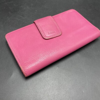 Rolfs Pink Leather Checkbook Wallet Kiss Lock Clutch ID Viewer Card Slots Coin