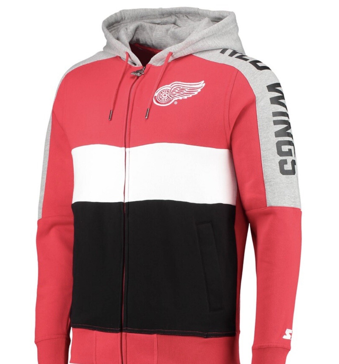 Detroit Red Wings STARTER Full Zip Fleece Hoodie L