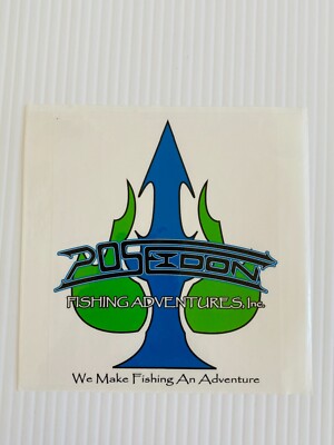 Poseidon Fishing Adventures Sticker Trident Blue Green 5in