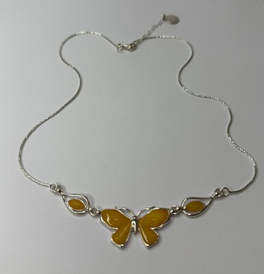 GELBE BERNSTEIN SCHMETTERLING HALSKETTE mit Sterling Silber. Bernstein Schmuck Halskette.