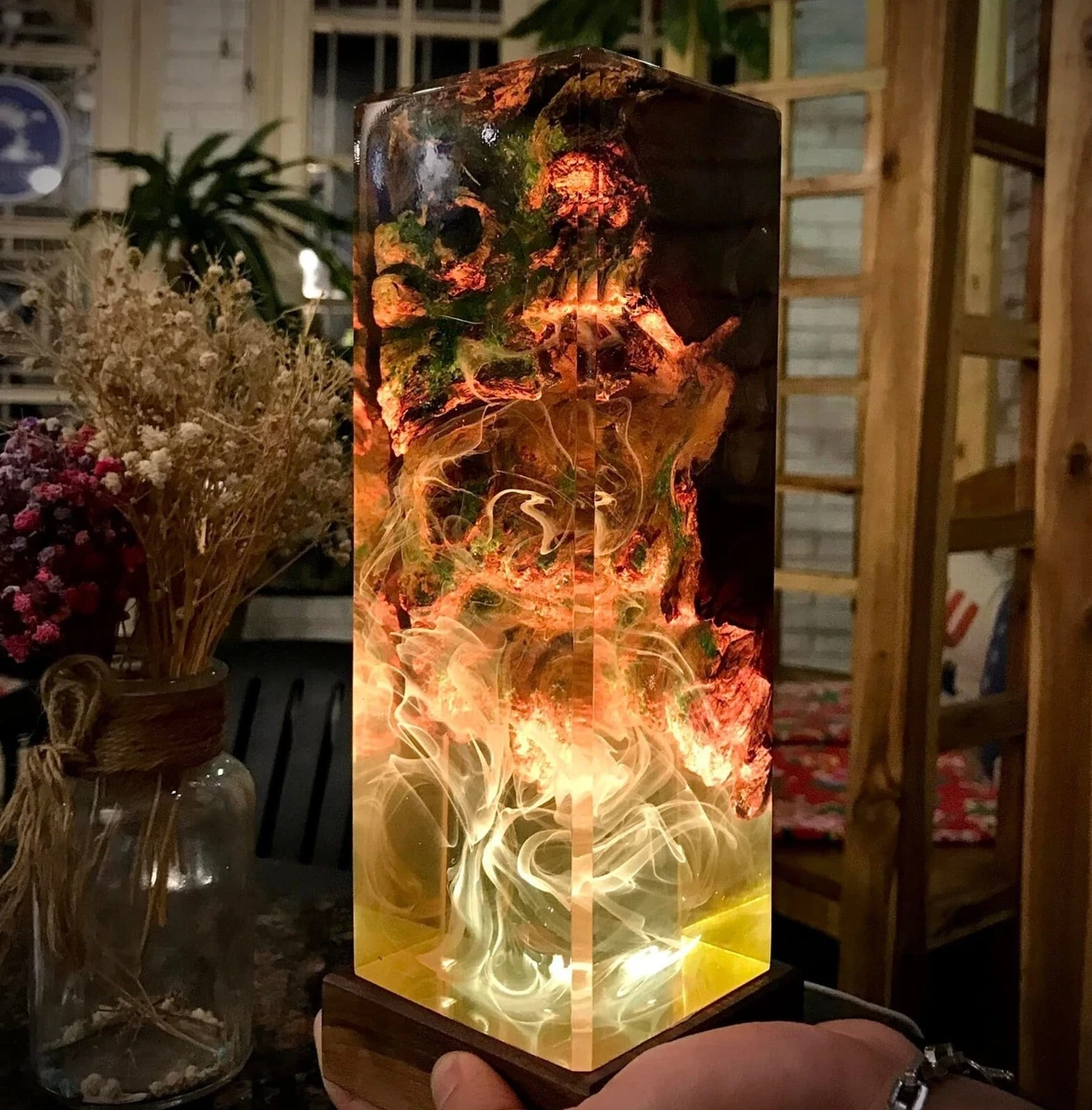 Epoxy Resin Night Light Unique Color Changing Resin Wood Lamp Wooden Night Light