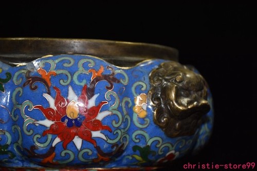 9.6"China Ancient bronze cloisonne fengshui beast Incense burner Censer statue - Picture 4 of 9