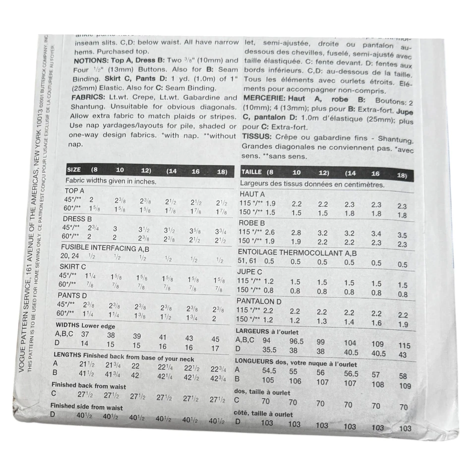 Vogue 7411 Wardrobe Womans Dress Top Skirt Pants Sz 14 16 18 Pattern Uncut - Изображение 3 из 4