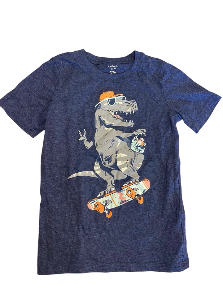Lote de camisetas para niños talla 7/8 camisetas gráficas dinosaurios T Rex azul manga corta Carters Foto 4 de 4