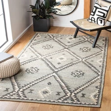 Kilim Collection Accent Rug - 4' x 6', Blue & Black, Handmade Flat Weave Jute...