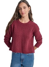 DKNY Jeans Petite Crewneck Cable-Knit Sweater Burgundy PS