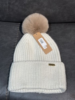 Steve Madden Creme Knit Hat with Pompom