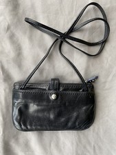 Vintage Sigrid Olsen Clutch Crossbody Strap Purse Black Cow Pig Leather 8" x4.5"