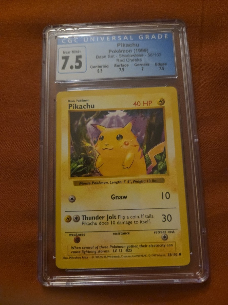 CGC 7.5 1999 Pokemon Base Set Shadowless Red Cheeks Pikachu #58 | eBay